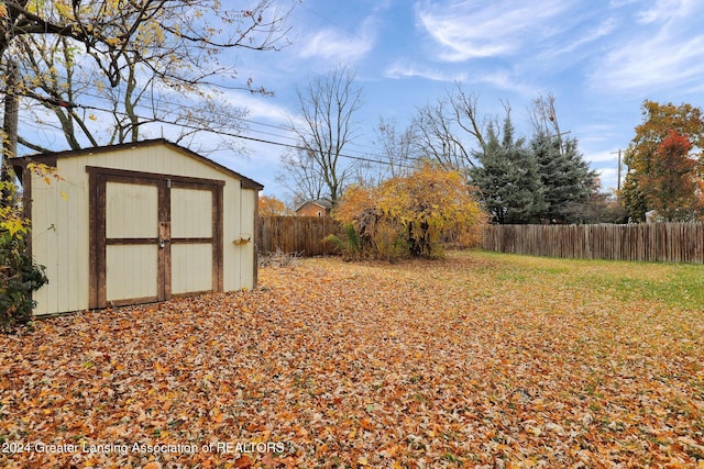 view of yard with a storage unit