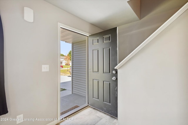 foyer entrance featuring light wood-type flooring