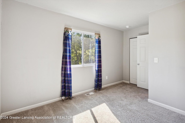 spare room featuring light carpet