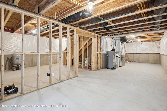 basement featuring gas water heater