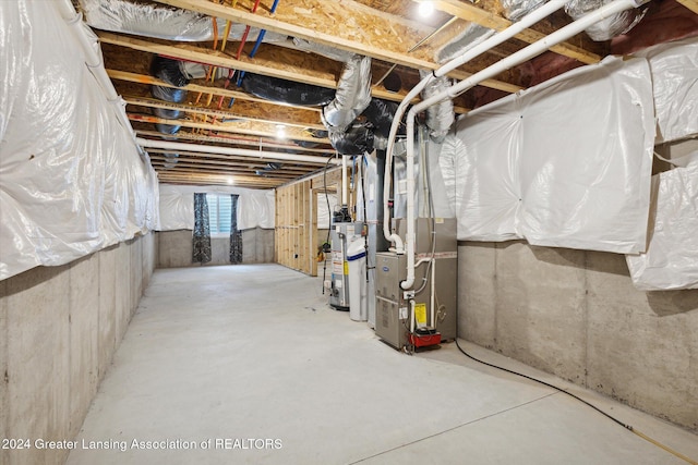 basement with gas water heater