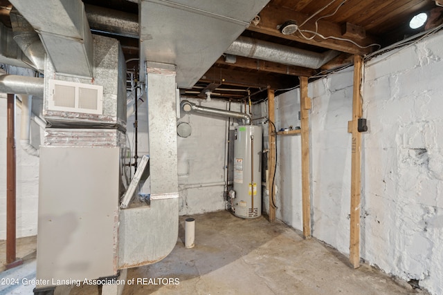 basement featuring water heater