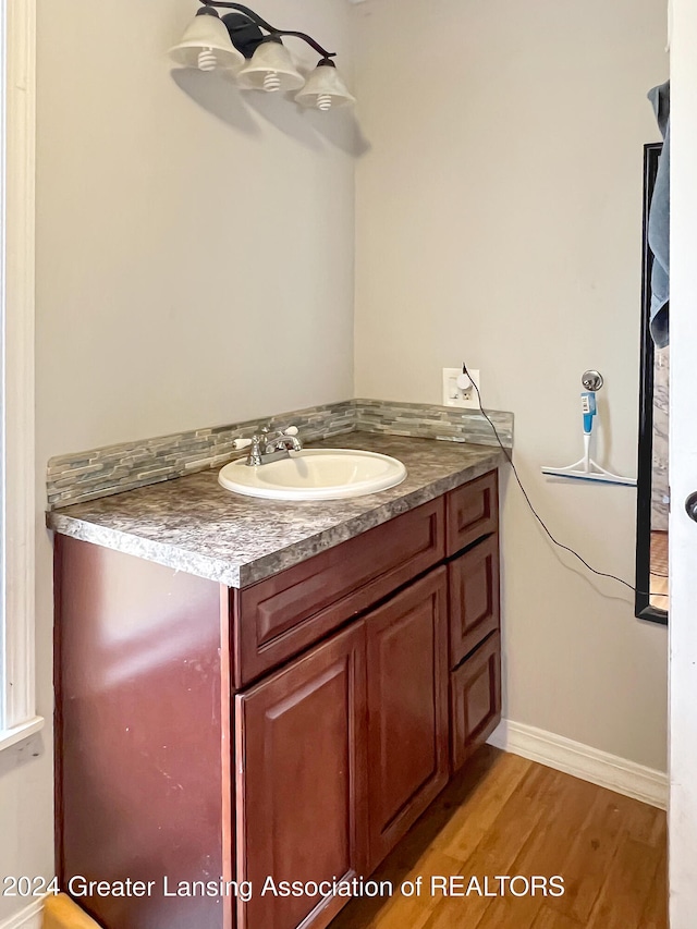 bathroom with wood-type flooring and vanity