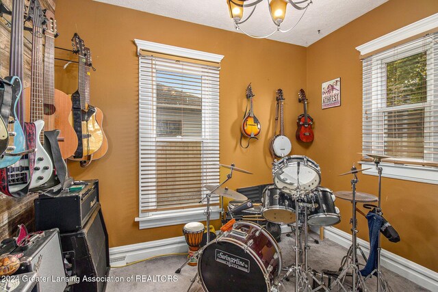 223 S Pennsylvania Ave, Lansing, MI 48912 - misc room featuring baseboards, healthy amount of natural light, carpet, and a chandelier