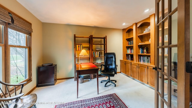 office featuring light colored carpet