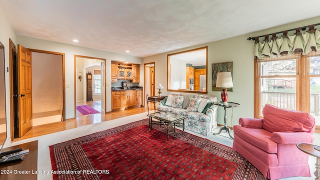 living room with hardwood / wood-style flooring