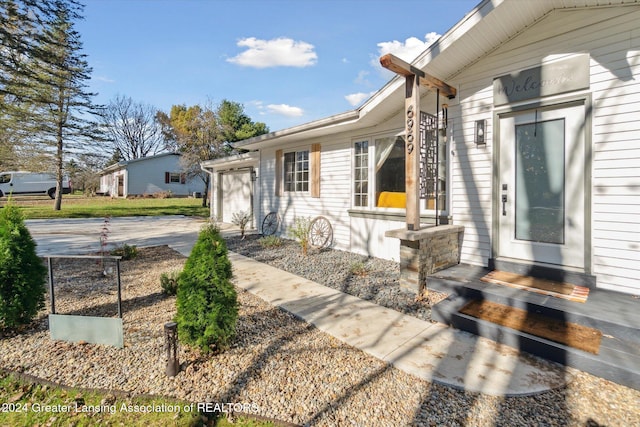 exterior space with a garage