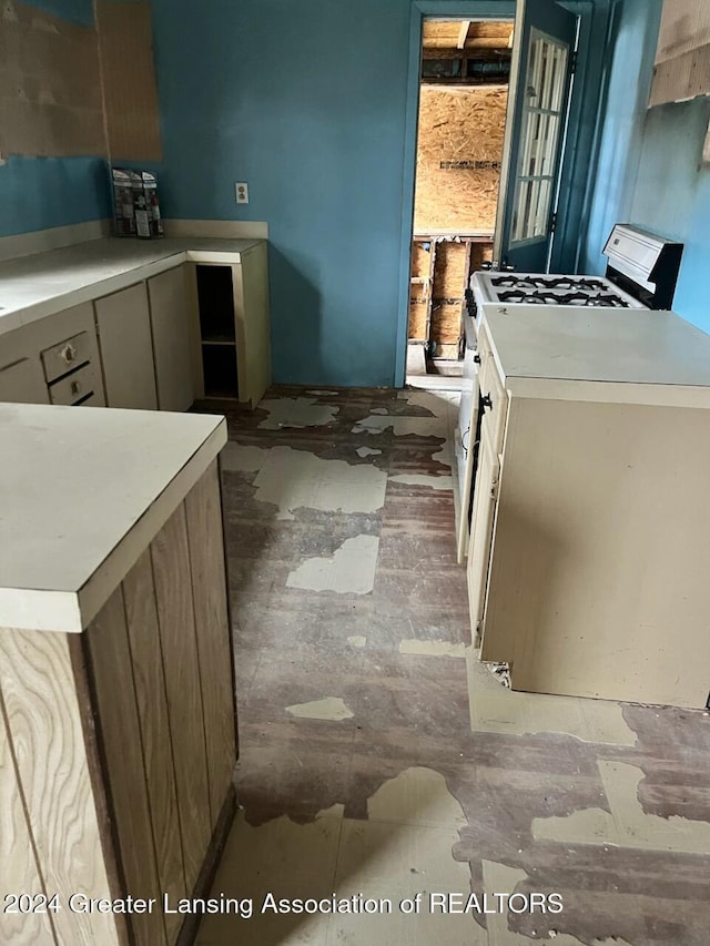 kitchen with white range oven