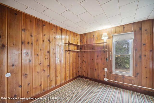 empty room featuring wood walls