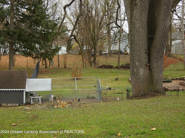 view of yard with an outbuilding