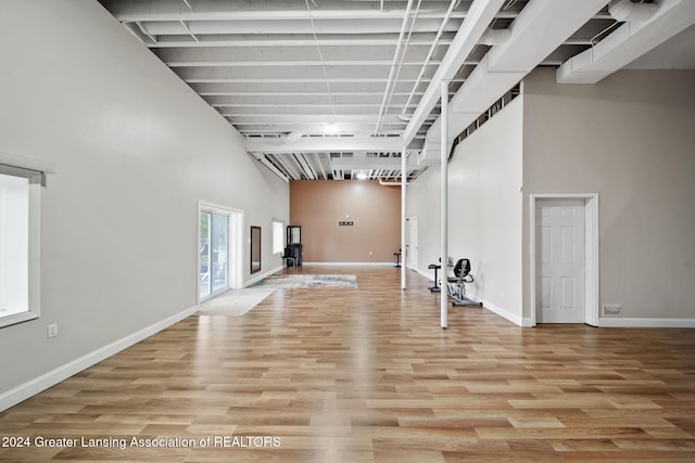 basement with light wood-type flooring