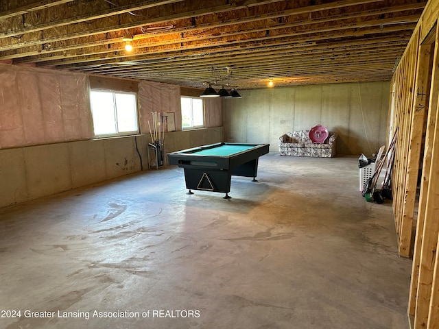 game room featuring pool table and concrete floors