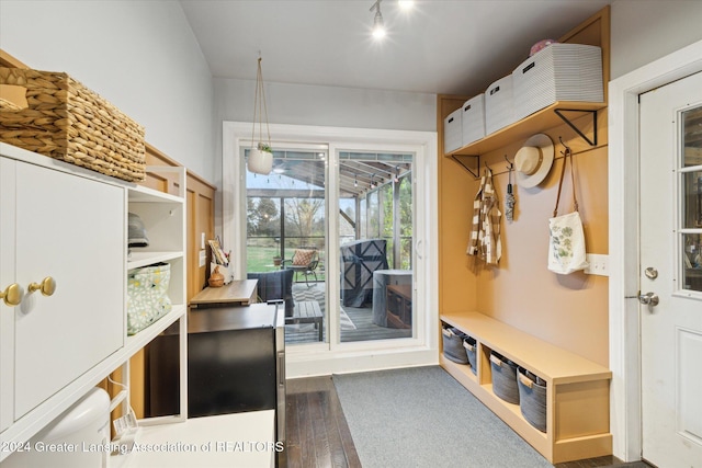 mudroom featuring dark hardwood / wood-style floors