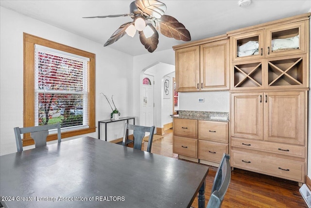 interior space featuring dark hardwood / wood-style flooring and light brown cabinetry