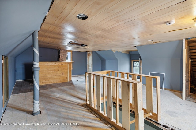 bonus room featuring lofted ceiling and wood ceiling