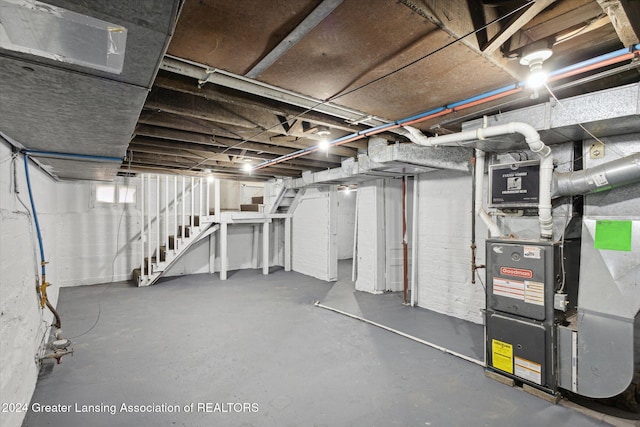 basement with heating unit