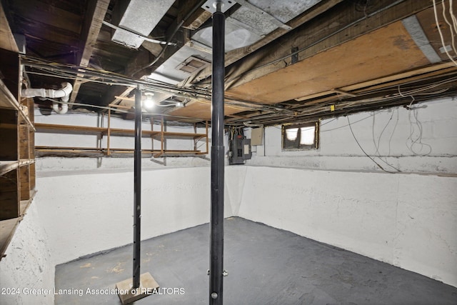 basement with electric panel