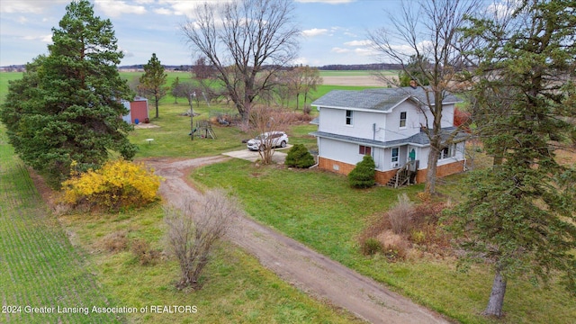 drone / aerial view with a rural view