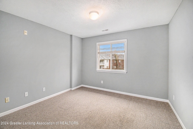 spare room with a textured ceiling and carpet floors