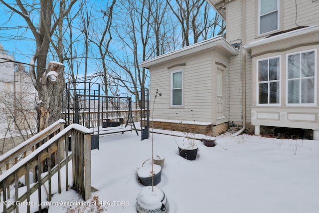 view of snow covered exterior