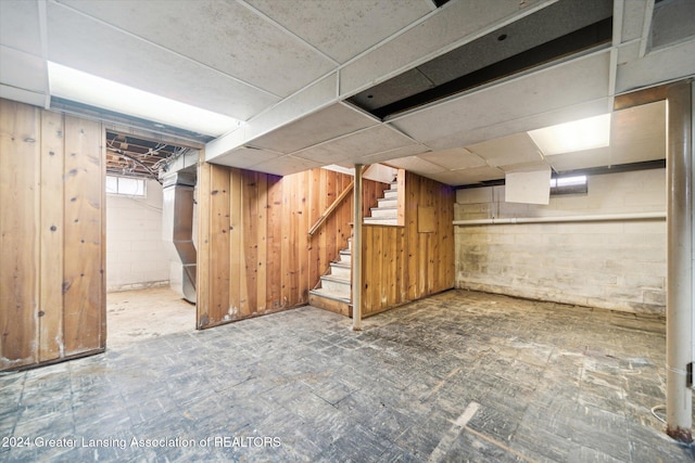 basement with wooden walls