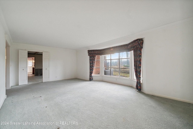 carpeted empty room with crown molding