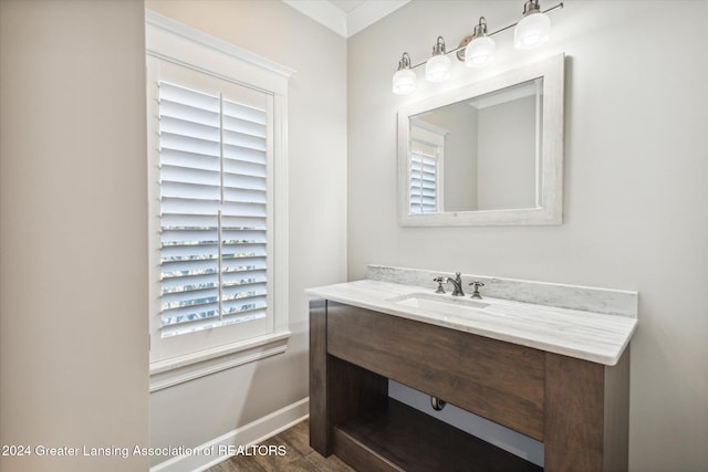 bathroom featuring hardwood / wood-style floors and vanity