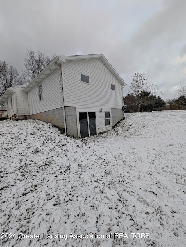 view of snow covered exterior