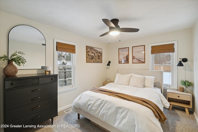 bedroom featuring carpet and ceiling fan