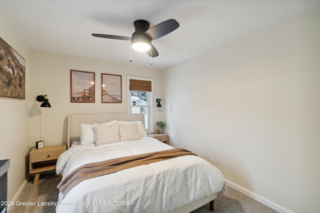 bedroom featuring carpet flooring and ceiling fan