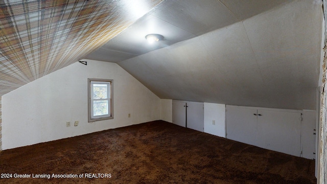 additional living space with carpet flooring and vaulted ceiling