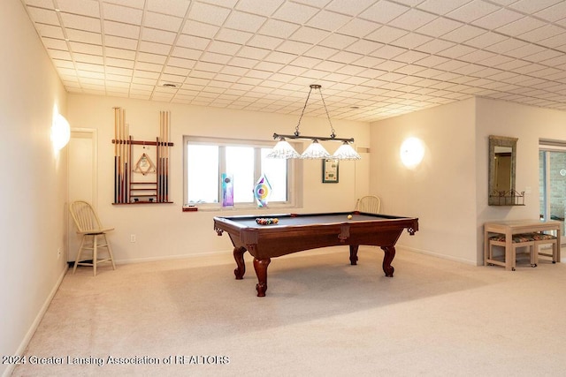 recreation room featuring carpet floors and pool table