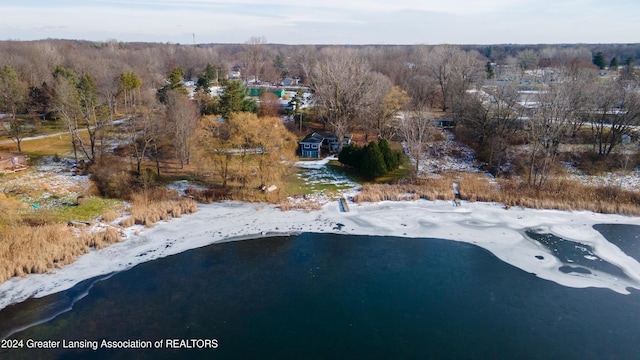 bird's eye view featuring a water view