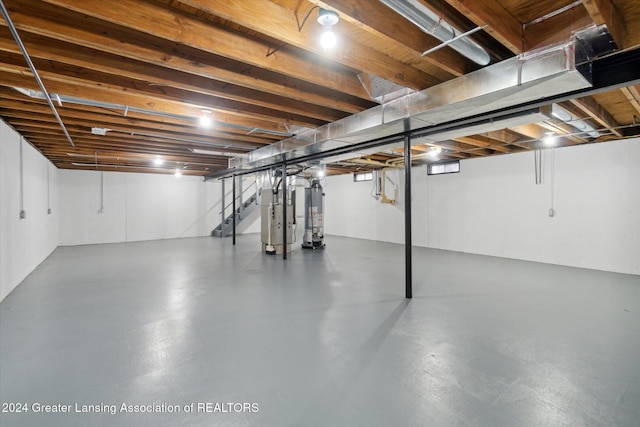 basement featuring water heater