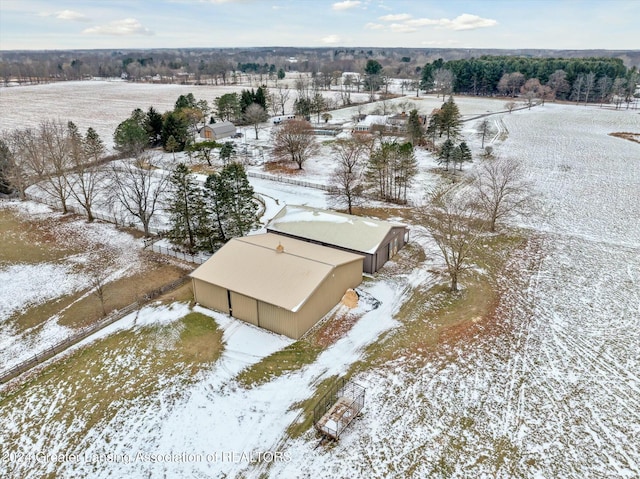 snowy aerial view with a rural view