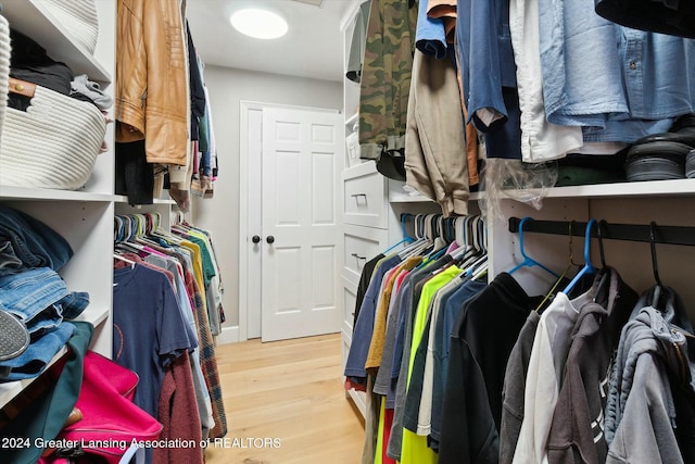 walk in closet with hardwood / wood-style flooring