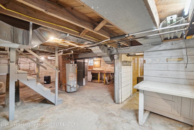 basement featuring water heater