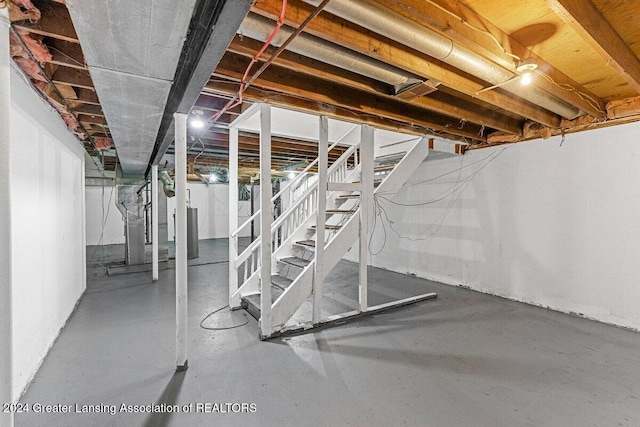 basement featuring water heater