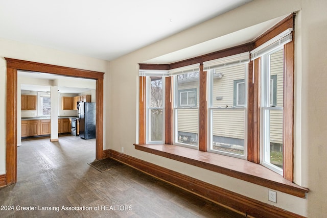 interior space with dark hardwood / wood-style flooring