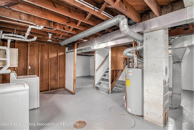 basement with separate washer and dryer and gas water heater