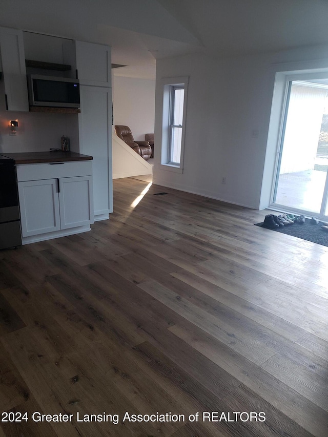 interior space with dark hardwood / wood-style floors and a wealth of natural light