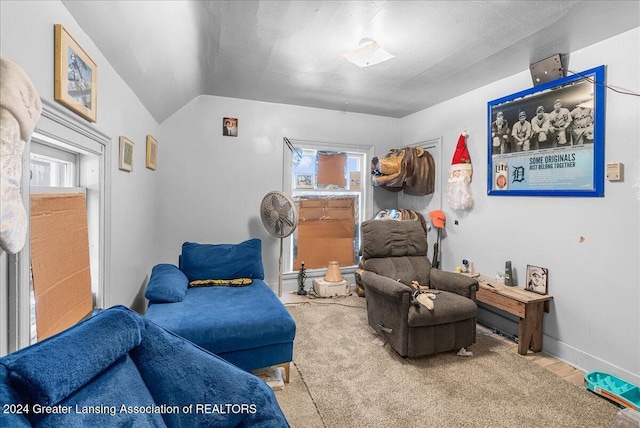 interior space featuring vaulted ceiling