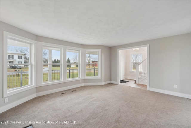 spare room with a healthy amount of sunlight and light carpet