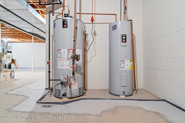 utility room featuring electric water heater and water heater