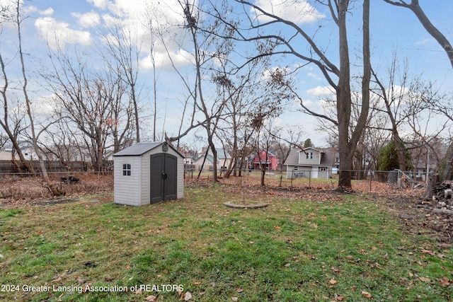 view of yard with a shed