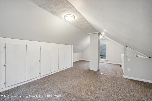 additional living space with carpet and vaulted ceiling