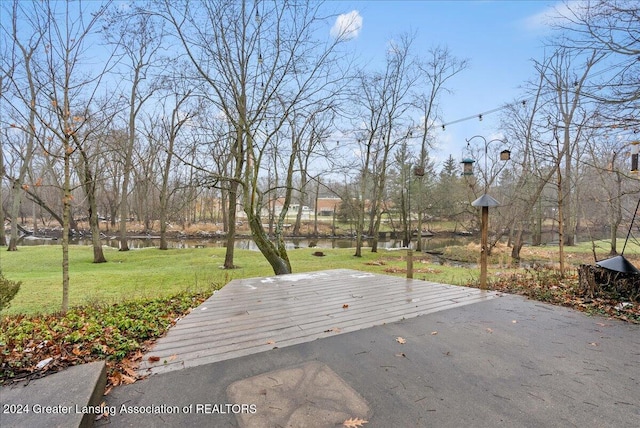 view of patio / terrace with a water view