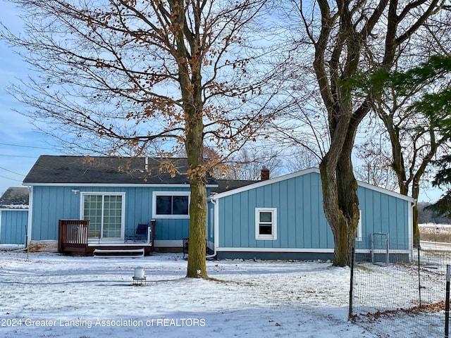 view of snow covered property