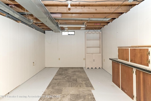 basement with wooden walls