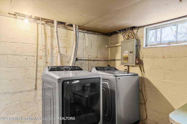 laundry room featuring washing machine and dryer and electric panel